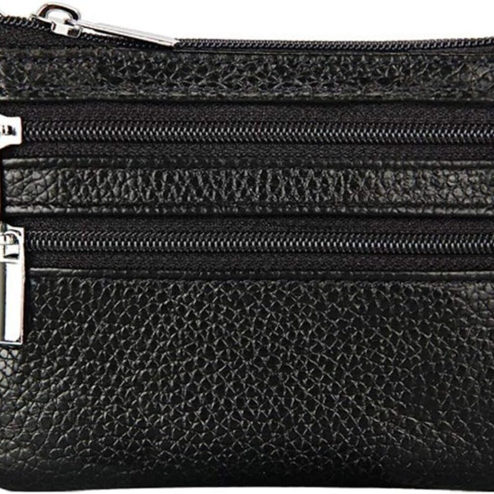 Women's Genuine Leather Coin Purse Mini Pouch Change Wallet with Keychain